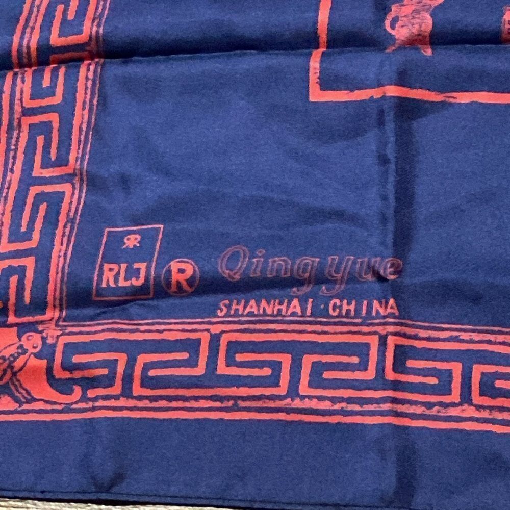 RLJ Qing Yue Shanghai China Blue and Red Silk Scarf